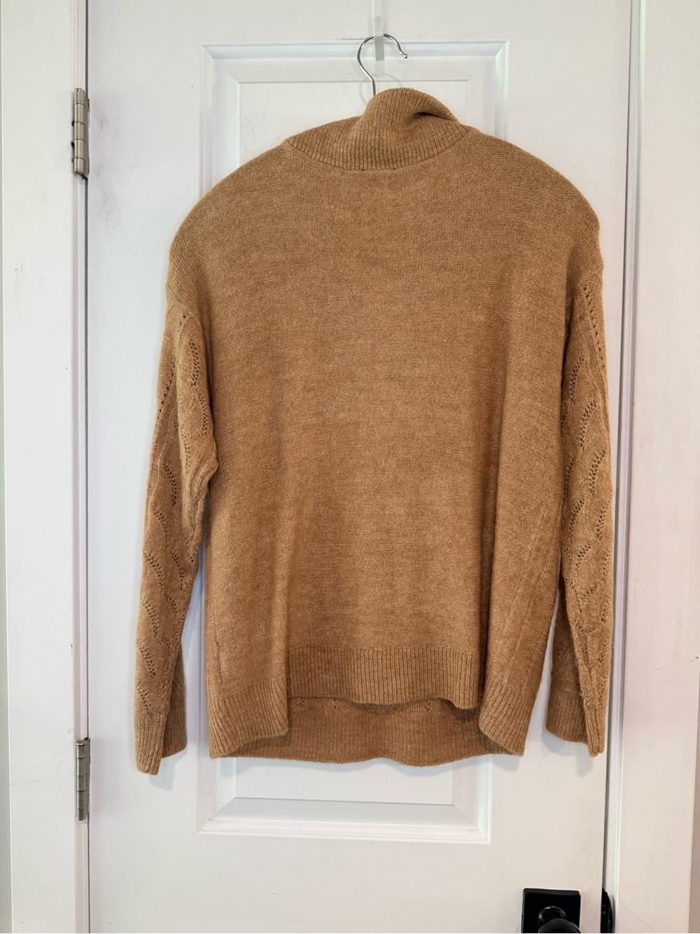Talbots Petite Small Half Zip Sweater Camel Tan Openwork Knit NWT - Picture 4 of 10